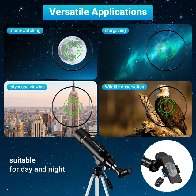 Alt view image 5 of 7 - Telescope for Beginners, 70mm Aperture (20X-150X) 500mm Focal Length Refractor Astronomy Telescopes for Planets and Stars, Telescopio with Carry Bag, Phone Holder, Adjustable Tripod, Black