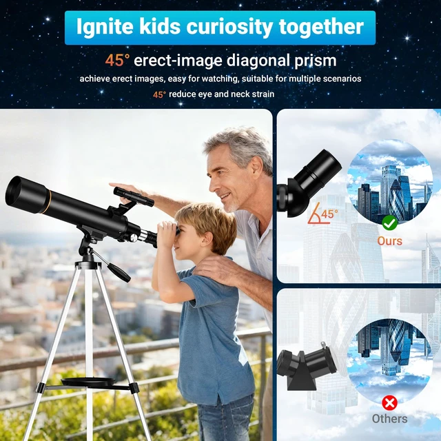 Alt view image 6 of 7 - Telescope for Beginners, 70mm Aperture (20X-150X) 500mm Focal Length Refractor Astronomy Telescopes for Planets and Stars, Telescopio with Carry Bag, Phone Holder, Adjustable Tripod, Black