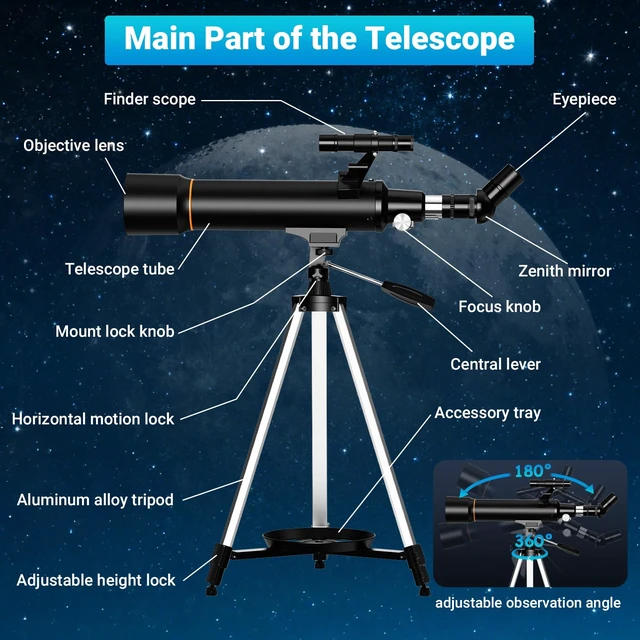 Alt view image 7 of 7 - Telescope for Beginners, 70mm Aperture (20X-150X) 500mm Focal Length Refractor Astronomy Telescopes for Planets and Stars, Telescopio with Carry Bag, Phone Holder, Adjustable Tripod, Black