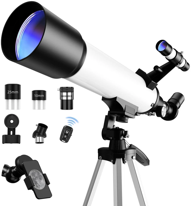 Main image of Telescope for Beginners, 70mm Aperture (20X-150X) 500mm Focal Length Refractor Astronomy Telescopes for Planets and Stars, Telescopio with Carry Bag, Phone Holder, Adjustable Tripod, White
