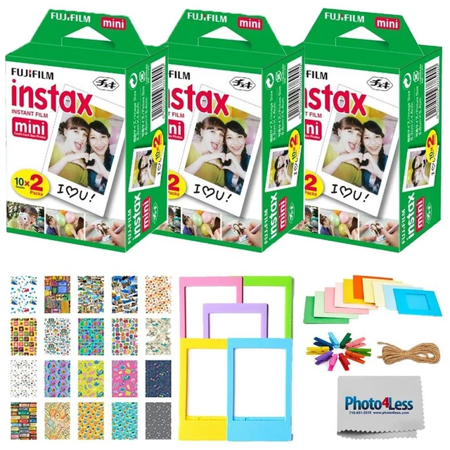 Main image of Instax Mini Twin Pack Instant Film (60 Exposures) + Travel Stickers + 5 Colored Frames + Hanging Frames + Cleaning Cloth