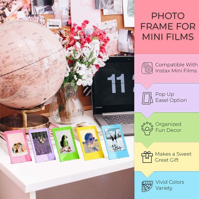 Alt view image 5 of 7 - Instax Mini Twin Pack Instant Film (60 Exposures) + Travel Stickers + 5 Colored Frames + Hanging Frames + Cleaning Cloth