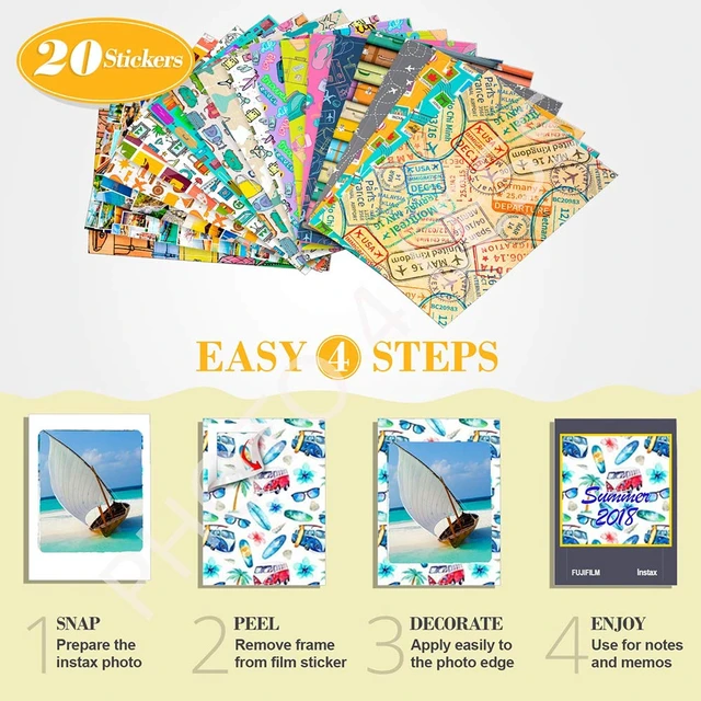 Alt view image 7 of 7 - Instax Mini Twin Pack Instant Film (60 Exposures) + Travel Stickers + 5 Colored Frames + Hanging Frames + Cleaning Cloth