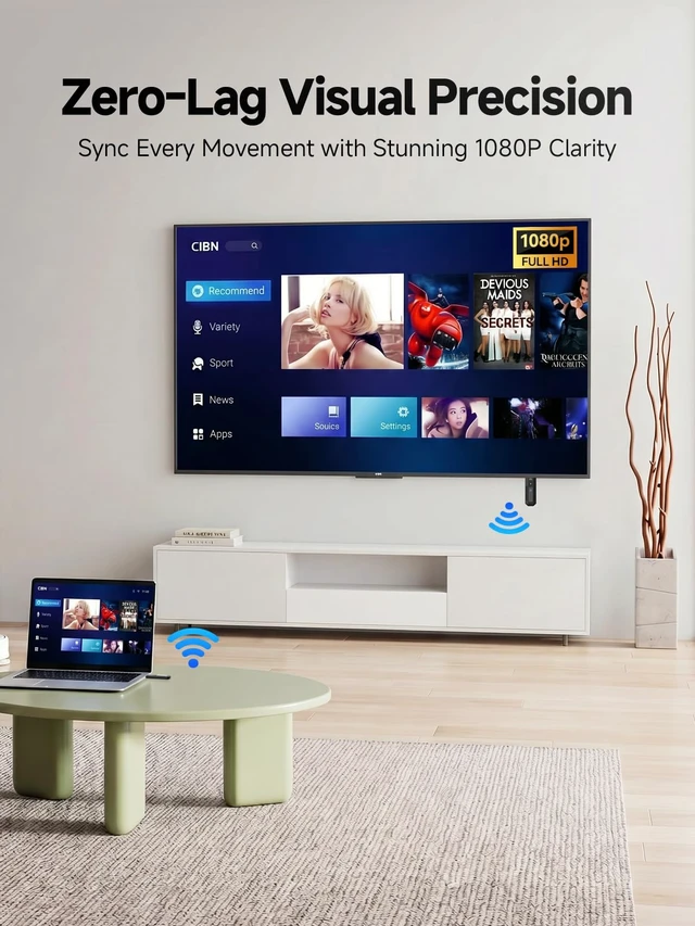 Alt view image 4 of 7 - Wireless HDMI Transmitter and Receiver, Plug & Play 1080P, 4K Decode 2.4/5.8GHz DualBand 165ft LongRange UltraCompact Travel Design Mini & Micro HDMI Adapters Included