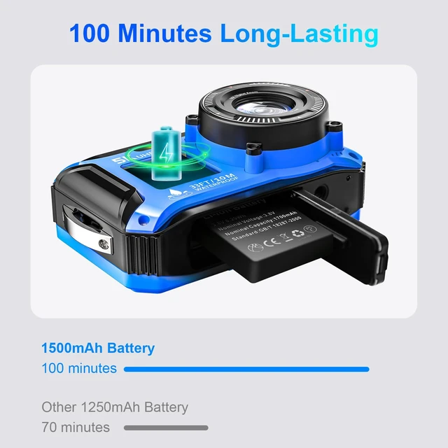 Alt view image 5 of 6 - 5K Underwater Camera 64MP 33FT Waterproof, 32GB Card Dual-Screen Dustproof Suitable for Snorkeling, Vacation, UHD Autofocus Point-and-Shoot, Compact, Floatable, 1500mAh Battery, Type-C, Blue