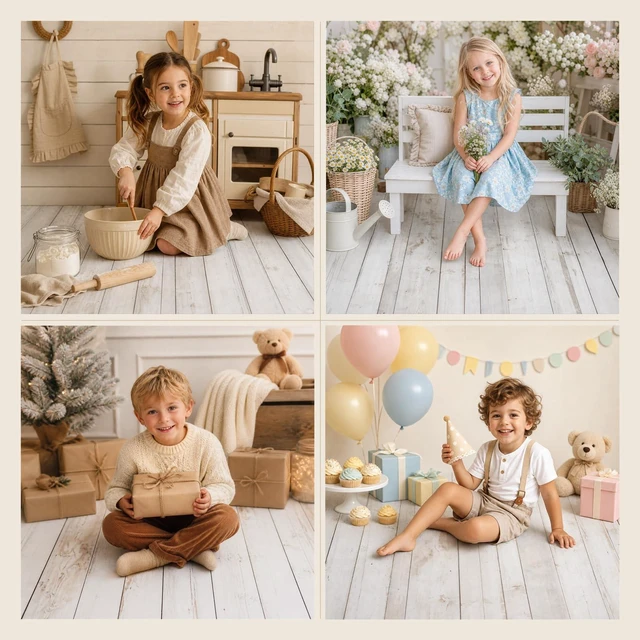 Alt view image 6 of 6 - Photography Floor Mat White Rubber Mat 8x5ft Newborn Photography Props, Rubber Wooden Wall Flooring Backdrop, For Professional Photographer