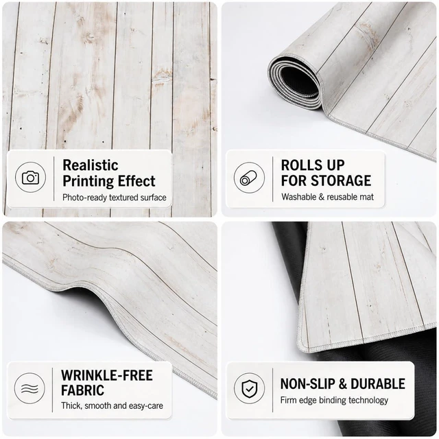 Alt view image 5 of 6 - Photography Floor Mat White Rubber Mat 8x5ft Newborn Photography Props, Rubber Wooden Wall Flooring Backdrop, For Professional Photographer