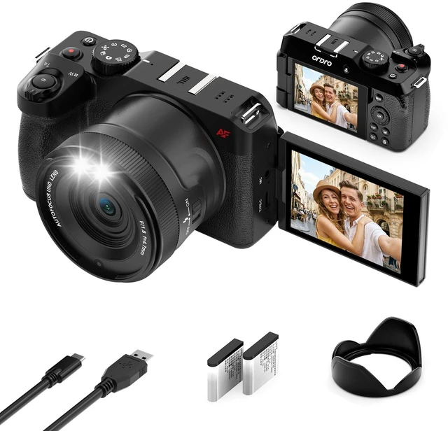 Main image of 5K Camera with 80MP Autofocus, 270° Flip Screen Vlogging Camera for YouTube, 18X Zoom Video Camera for Travel Beginners, Include 2 Batteries & Lens Hood