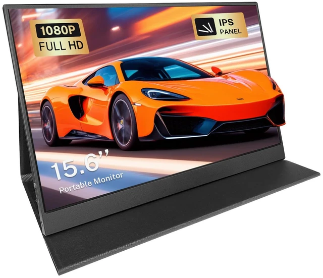 Main image of 15.6 Inch Portable Monitor 1080P FHD IPS HDR Laptop Screen, 1.5lb Ultra Thin Travel Display, Dual USB-C & Mini HDMI, Magnetic PU Foldable Stand Case, Plug and Play for MacBook iPhone with two Speaker