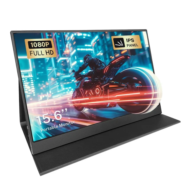 Alt view image 2 of 7 - 15.6 Inch Portable Monitor 1080P FHD IPS HDR Laptop Screen, 1.5lb Ultra Thin Travel Display, Dual USB-C & Mini HDMI, Magnetic PU Foldable Stand Case, Plug and Play for MacBook iPhone with two Speaker
