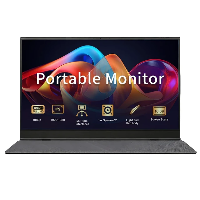 Alt view image 3 of 7 - 15.6 Inch Portable Monitor 1080P FHD IPS HDR Laptop Screen, 1.5lb Ultra Thin Travel Display, Dual USB-C & Mini HDMI, Magnetic PU Foldable Stand Case, Plug and Play for MacBook iPhone with two Speaker