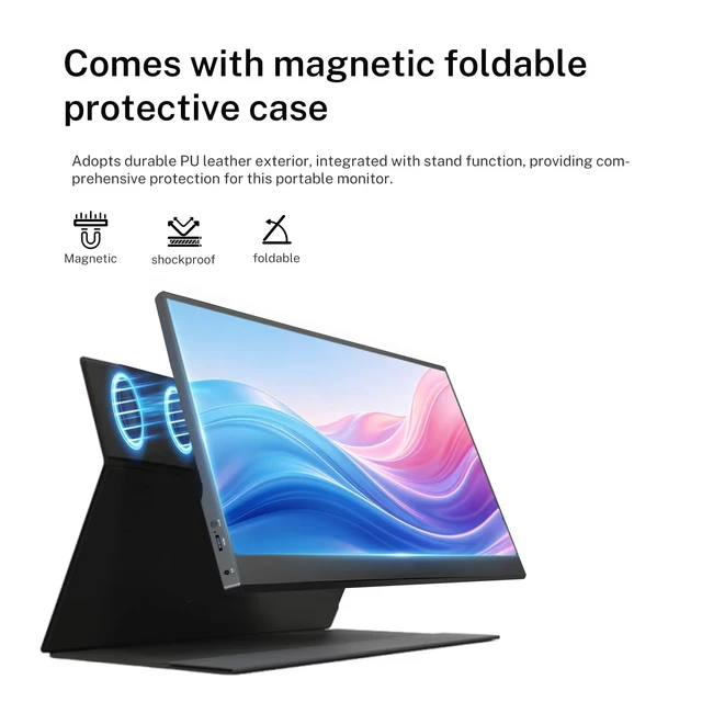 Alt view image 6 of 7 - 15.6 Inch Portable Monitor 1080P FHD IPS HDR Laptop Screen, 1.5lb Ultra Thin Travel Display, Dual USB-C & Mini HDMI, Magnetic PU Foldable Stand Case, Plug and Play for MacBook iPhone with two Speaker