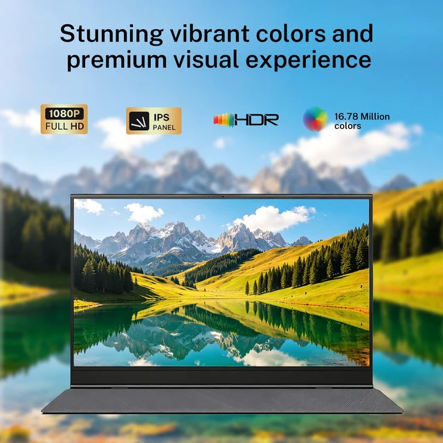 Alt view image 5 of 7 - 15.6 Inch Portable Monitor 1080P FHD IPS HDR Laptop Screen, 1.5lb Ultra Thin Travel Display, Dual USB-C & Mini HDMI, Magnetic PU Foldable Stand Case, Plug and Play for MacBook iPhone with two Speaker