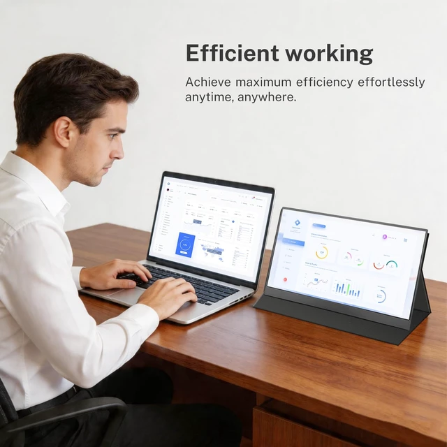 Alt view image 7 of 7 - 15.6 Inch Portable Monitor 1080P FHD IPS HDR Laptop Screen, 1.5lb Ultra Thin Travel Display, Dual USB-C & Mini HDMI, Magnetic PU Foldable Stand Case, Plug and Play for MacBook iPhone with two Speaker