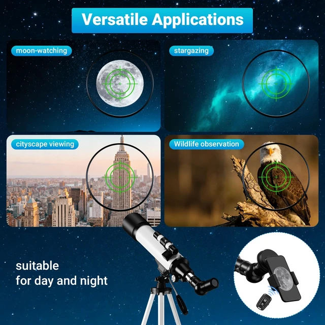 Alt view image 5 of 7 - Telescope for Beginners, 70mm Aperture (20X-150X) 500mm Focal Length Refractor Astronomy Telescopes for Planets and Stars, Telescopio with Carry Bag, Phone Holder, Adjustable Tripod, White