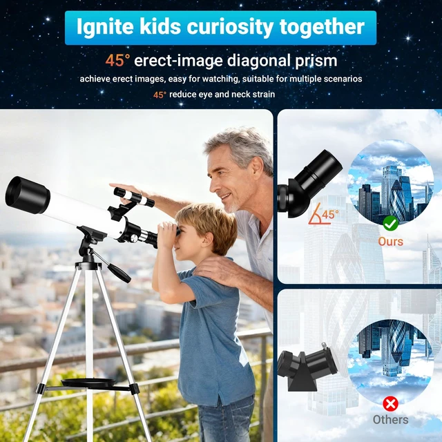 Alt view image 6 of 7 - Telescope for Beginners, 70mm Aperture (20X-150X) 500mm Focal Length Refractor Astronomy Telescopes for Planets and Stars, Telescopio with Carry Bag, Phone Holder, Adjustable Tripod, White