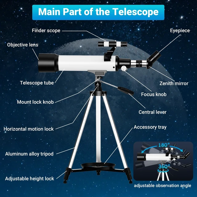 Alt view image 7 of 7 - Telescope for Beginners, 70mm Aperture (20X-150X) 500mm Focal Length Refractor Astronomy Telescopes for Planets and Stars, Telescopio with Carry Bag, Phone Holder, Adjustable Tripod, White