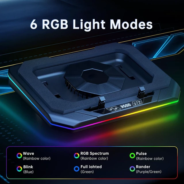 Alt view image 7 of 7 - Cooling Pad for Dell Alienware 16/16X Aurora M16 X16 R1 R2 16 Area-51 16 inch Gaming Laptop, Cooler with Powerful Turbo Cooling Fan, Variable Speed,6 RGB Light Mode,Touch Startv,LCD Screen