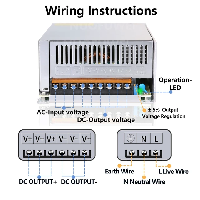 Alt view image 6 of 6 - DC 12V 100A 1200W Power Supply Adapter 110V AC to 12V DC Converter 100A 1200W Switching Power Supply Transformer for 12V Motor Pump CCTV Security Camera Car Stereo 3D Printer
