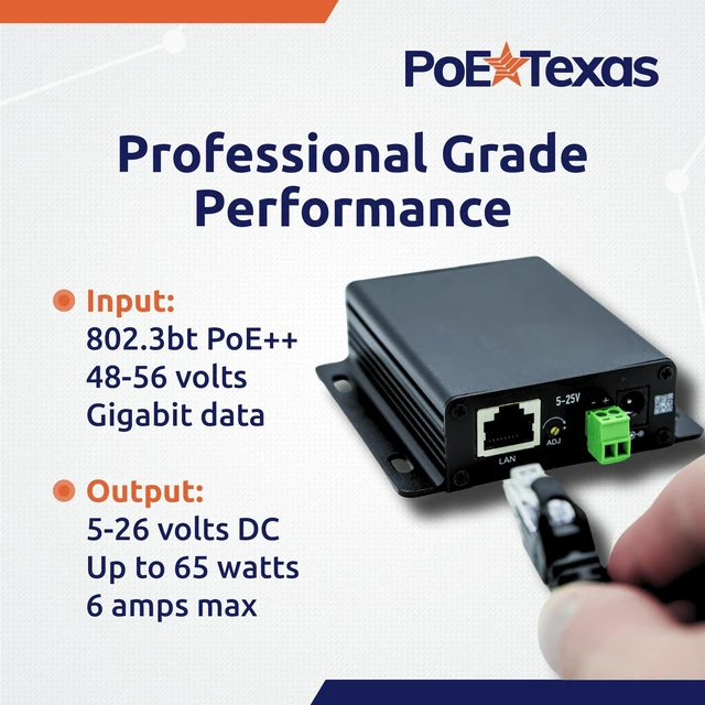 Alt view image 3 of 7 - Adjustable 802.3bt ++ Splitter, 5-26V DC, 65W Gigabit Data - Universal Voltage Splitter for High Power Devices - Plug and Play Design with Screw Adjustment
