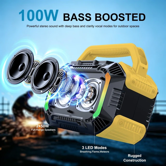 Alt view image 2 of 7 - Speakers Bluetooth Wireless, 100W Portable Bluetooth Speaker with Bass, IPX7 Waterproof & Floatable, 20H Playtime, RGB Light, Loud Speakers with TWS for Work, Outdoor, Garage(L-Yellow)