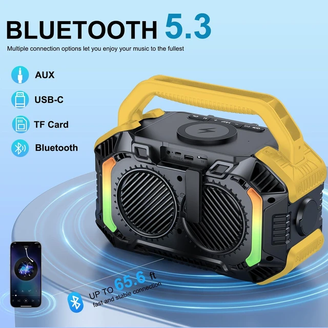 Alt view image 3 of 7 - Speakers Bluetooth Wireless, 100W Portable Bluetooth Speaker with Bass, IPX7 Waterproof & Floatable, 20H Playtime, RGB Light, Loud Speakers with TWS for Work, Outdoor, Garage(L-Yellow)