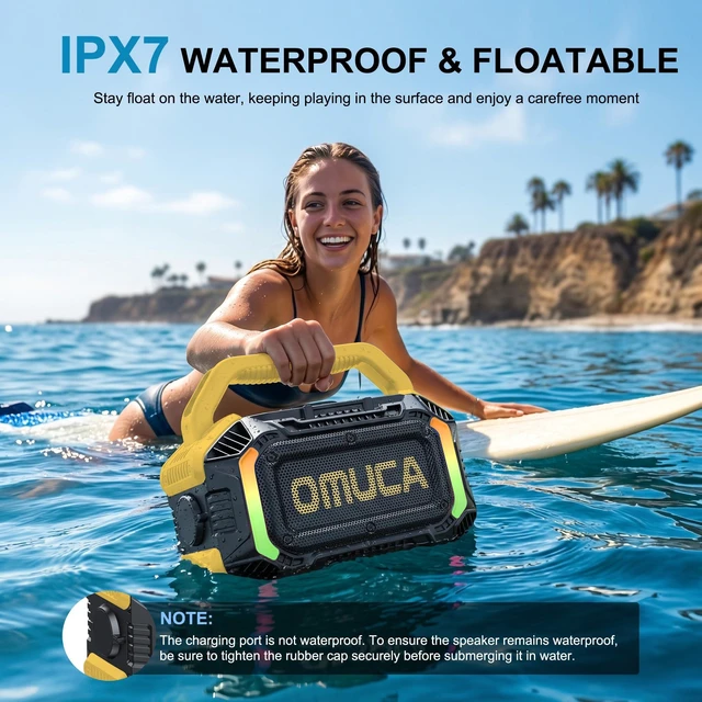 Alt view image 4 of 7 - Speakers Bluetooth Wireless, 100W Portable Bluetooth Speaker with Bass, IPX7 Waterproof & Floatable, 20H Playtime, RGB Light, Loud Speakers with TWS for Work, Outdoor, Garage(L-Yellow)
