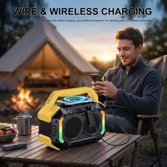 Alt view image 7 of 7 - Speakers Bluetooth Wireless, 100W Portable Bluetooth Speaker with Bass, IPX7 Waterproof & Floatable, 20H Playtime, RGB Light, Loud Speakers with TWS for Work, Outdoor, Garage(L-Yellow)
