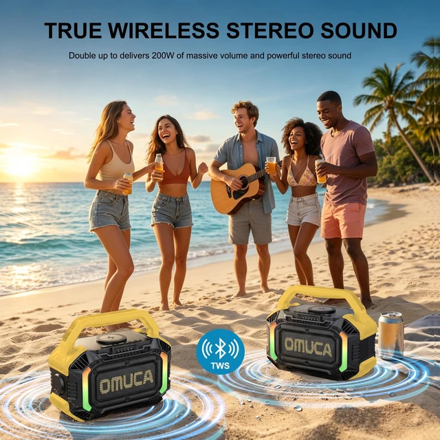 Alt view image 6 of 7 - Speakers Bluetooth Wireless, 100W Portable Bluetooth Speaker with Bass, IPX7 Waterproof & Floatable, 20H Playtime, RGB Light, Loud Speakers with TWS for Work, Outdoor, Garage(L-Yellow)