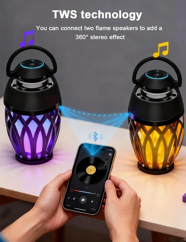 Alt view image 3 of 7 - Upgraded Outdoor Bluetooth Speakers, Portable Speaker Waterproof IPX6 with LED RGB Flame Lights, Gadget Gifts for Dad, Hd Stereo Sound, BT 5.3 Portable Wireless Speaker For patio Deals Party(2 Pack)