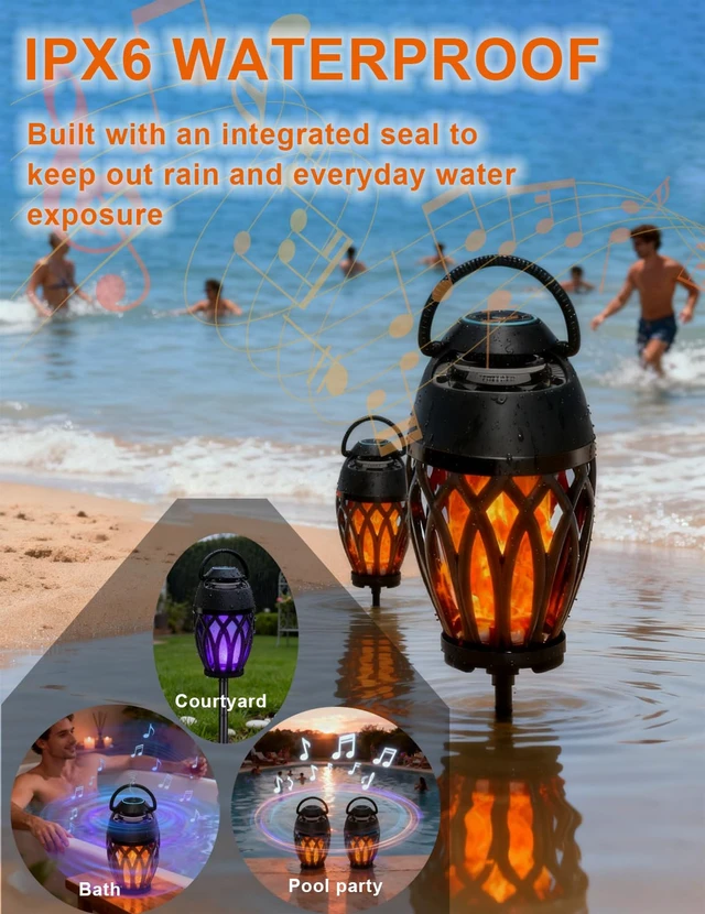 Alt view image 4 of 7 - Upgraded Outdoor Bluetooth Speakers, Portable Speaker Waterproof IPX6 with LED RGB Flame Lights, Gadget Gifts for Dad, Hd Stereo Sound, BT 5.3 Portable Wireless Speaker For patio Deals Party(2 Pack)