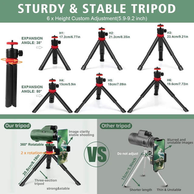 Alt view image 3 of 7 - 12x56 High Power Monocular Telescope with Tripod Bag, Handheld Monoculars for Adults with BAK4 Prism & FMC Lens, Suitable for Bird Watching Camping, New-Upgraded BAK4 - Forest Green
