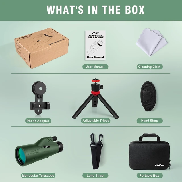 Alt view image 6 of 7 - 12x56 High Power Monocular Telescope with Tripod Bag, Handheld Monoculars for Adults with BAK4 Prism & FMC Lens, Suitable for Bird Watching Camping, New-Upgraded BAK4 - Forest Green