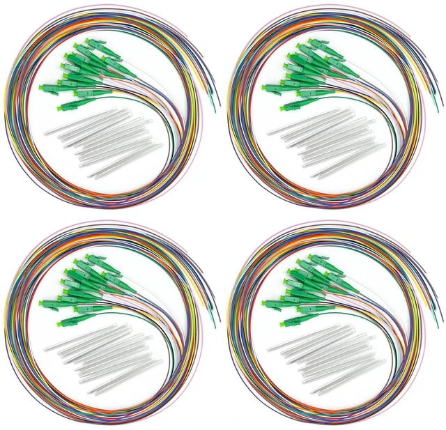 Main image of 4Pcs 1.5 Meter 12 Strand Single Mode LC APC Fiber Pigtail, 9/125um, OS1/OS2 Compatible, Includes 48 Fiber Optic Fusion Splice Protective Shrink Sleeves