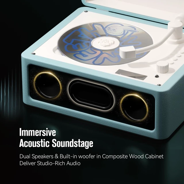 Alt view image 3 of 7 - Retro Tabletop CD Player with Bluetooth Transmitter & Receiver Vintage CD player streams wireless audio to Bluetooth headphones or external speakers via USB, AUX & remote