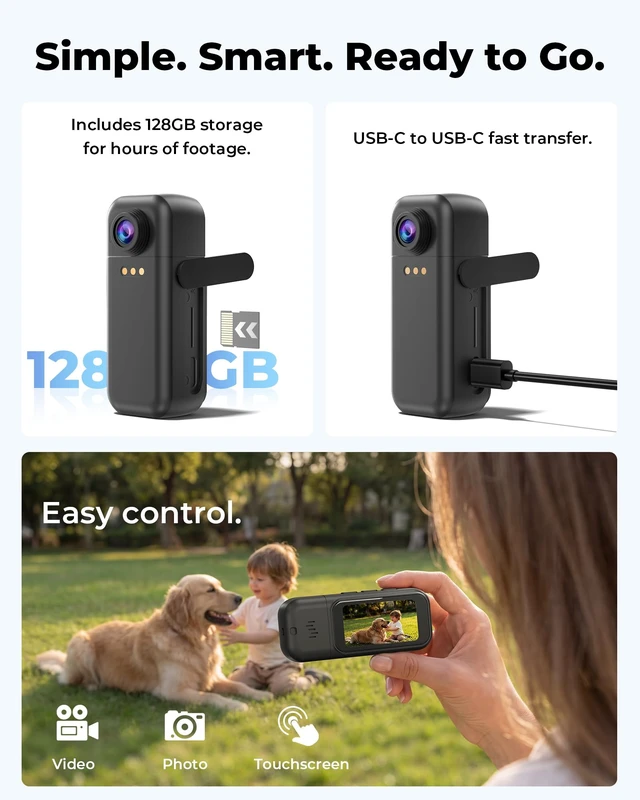 Alt view image 2 of 7 - Mini Body Camera With Audio and Video Recording,POV Action Camera With 1.5'' HD Screen EIS 6-axis Stabilization,WiFi Bluetooth, Clip Magnetic Hands-Free Vlogging Camera for Cycling, Motorcycle
