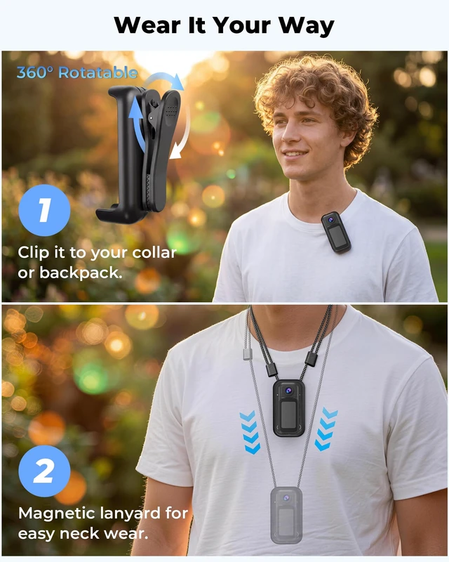 Alt view image 7 of 7 - Mini Body Camera With Audio and Video Recording,POV Action Camera With 1.5'' HD Screen EIS 6-axis Stabilization,WiFi Bluetooth, Clip Magnetic Hands-Free Vlogging Camera for Cycling, Motorcycle