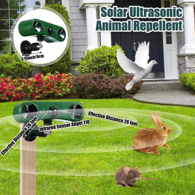 Alt view image 4 of 7 - 4 Pack Solar Ultrasonic Animal Repellent Outdoor Waterproof Adjustable Motion Sensor Alarm and Flashing Light, Raccoon Cat Dog Fox Deer Deterrent for Yard Garden Lawn
