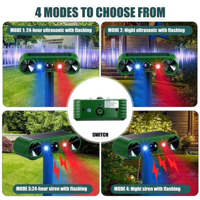 Alt view image 6 of 7 - 4 Pack Solar Ultrasonic Animal Repellent Outdoor Waterproof Adjustable Motion Sensor Alarm and Flashing Light, Raccoon Cat Dog Fox Deer Deterrent for Yard Garden Lawn