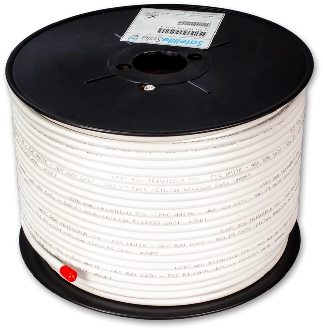 Main image of RG-6 Trishield NEC 820 CATV HFC Coaxial Cable PVC White 500 feet