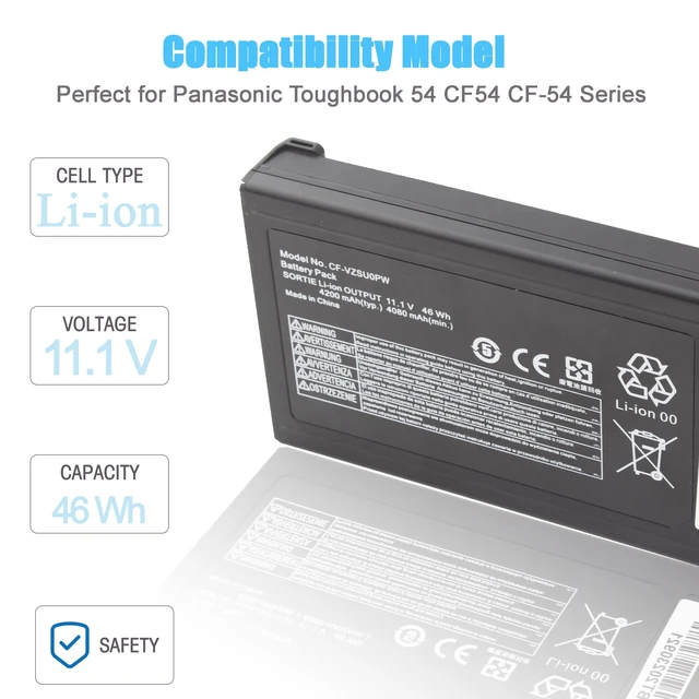Alt view image 2 of 7 - CF-VZSUPW Battery for Panasonic Toughbook CF-54 Series for CF54 CF-54 Mk1 Mk2 Mk3 Series 54 Gloved Multi Touch,54 Lite, 54 Performance, 54 Prime CF-54F9001KM 11.1V 4200mAh 46Wh