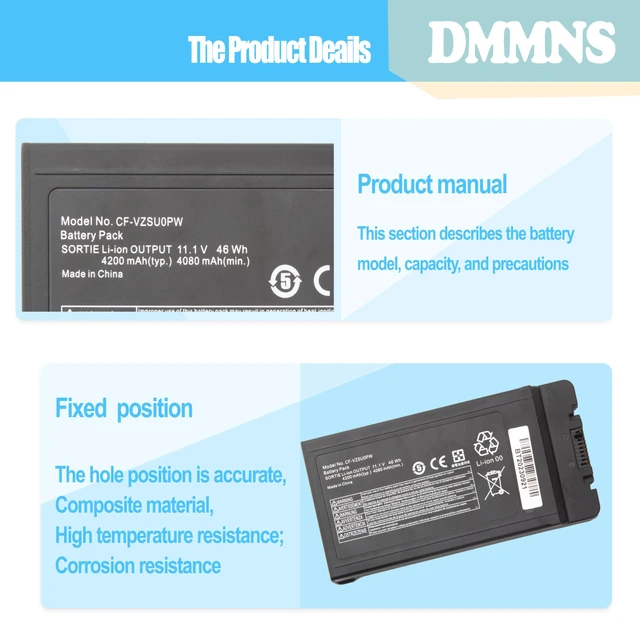 Alt view image 3 of 7 - CF-VZSUPW Battery for Panasonic Toughbook CF-54 Series for CF54 CF-54 Mk1 Mk2 Mk3 Series 54 Gloved Multi Touch,54 Lite, 54 Performance, 54 Prime CF-54F9001KM 11.1V 4200mAh 46Wh