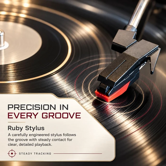 Alt view image 7 of 7 - Elegant Silver Record Player for Home Listening, 3-Speed Belt-Drive Turntable with Bluetooth, USB/SD Playback, Built-in Stereo Speakers, LED Display and RCA Line Out