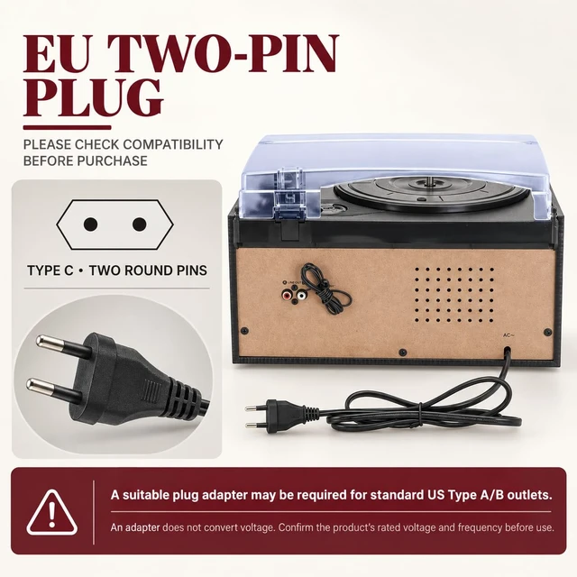 Alt view image 2 of 7 - Record Player 9 in 1 with EU Plug, Bluetooth 3-Speed Turntable for Vinyl Records, CD Cassette USB SD Player, AM FM Radio, Built-in Speakers, RCA Output, Headphone Jack and Remote Control