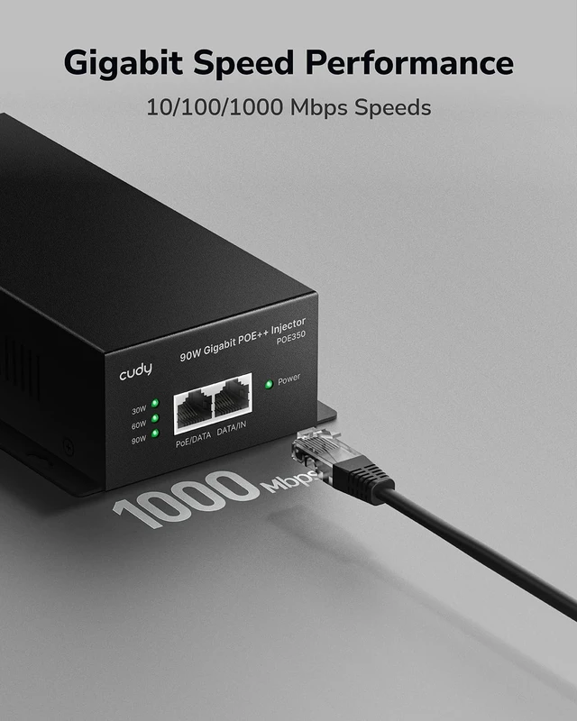 Alt view image 5 of 7 - 90W Gigabit PoE++ Injector, 802.3bt/at/af, 4-Pair, Metal, POE350 90W active injector, GbE In/Out, 100m, grounding point, 4kV surge, wall-mount kitprofessio, professional grade