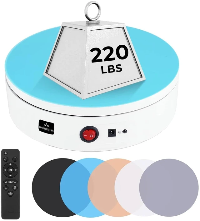 Main image of 11.8inch 220LB Motorized 360° Photography Turntable with Remote Electric Rotating Display Stand, Smooth 360° Spin, White, for Product Photos, Short Videos & Commercial Display