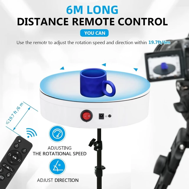 Alt view image 2 of 7 - 11.8inch 220LB Motorized 360° Photography Turntable with Remote Electric Rotating Display Stand, Smooth 360° Spin, White, for Product Photos, Short Videos & Commercial Display