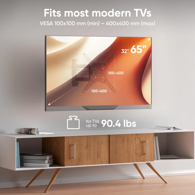 Alt view image 3 of 7 - Rotating TV Wall Mount 32-65 Inch, 90.4 lbs, max VESA 400x400, Black Full motion TV mount with 19.5" extension, swivel, tilt, portrait mode, single stud; for home, office & digital signage