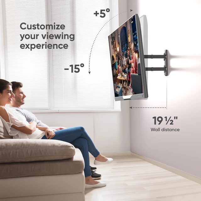 Alt view image 4 of 7 - Rotating TV Wall Mount 32-65 Inch, 90.4 lbs, max VESA 400x400, Black Full motion TV mount with 19.5" extension, swivel, tilt, portrait mode, single stud; for home, office & digital signage