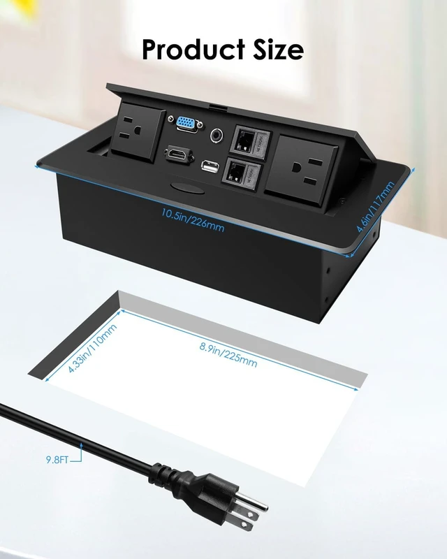 Alt view image 3 of 6 - Pop Up Conference Table Power Outlet with 4KHDMI, VGA, RJ45, USB & AC Ports 45° Pop-Up Desktop Hub with AC Power, 4KHDMI, VGA, RJ45 & USB Ports for Conference Tables, Offices and Meeting Rooms